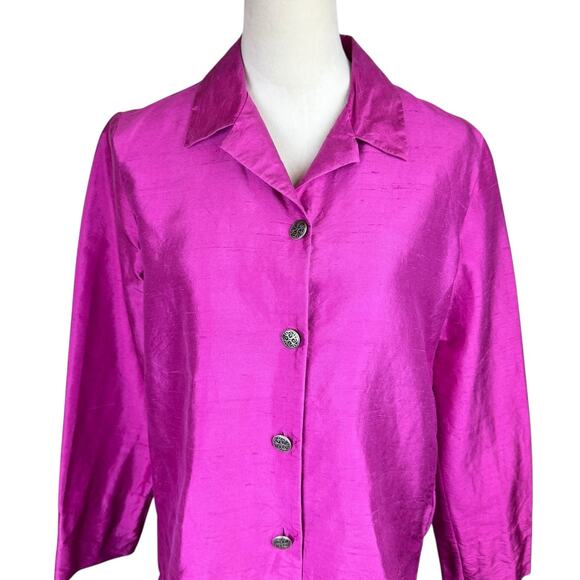 August Max 100% Silk Magenta Button Up Long Sleeved Dress Shirt Blouse - Picture 2 of 12